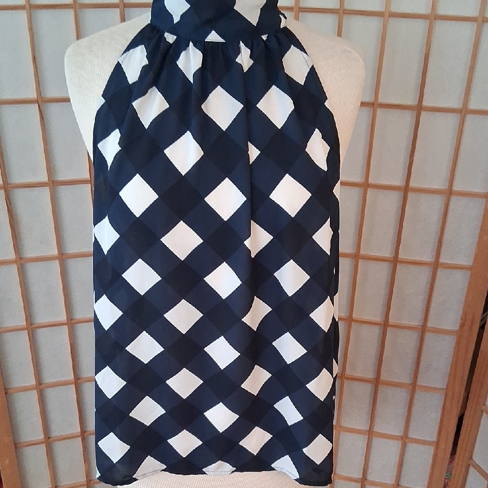 J. Crew Navy and Cream Patterned Top